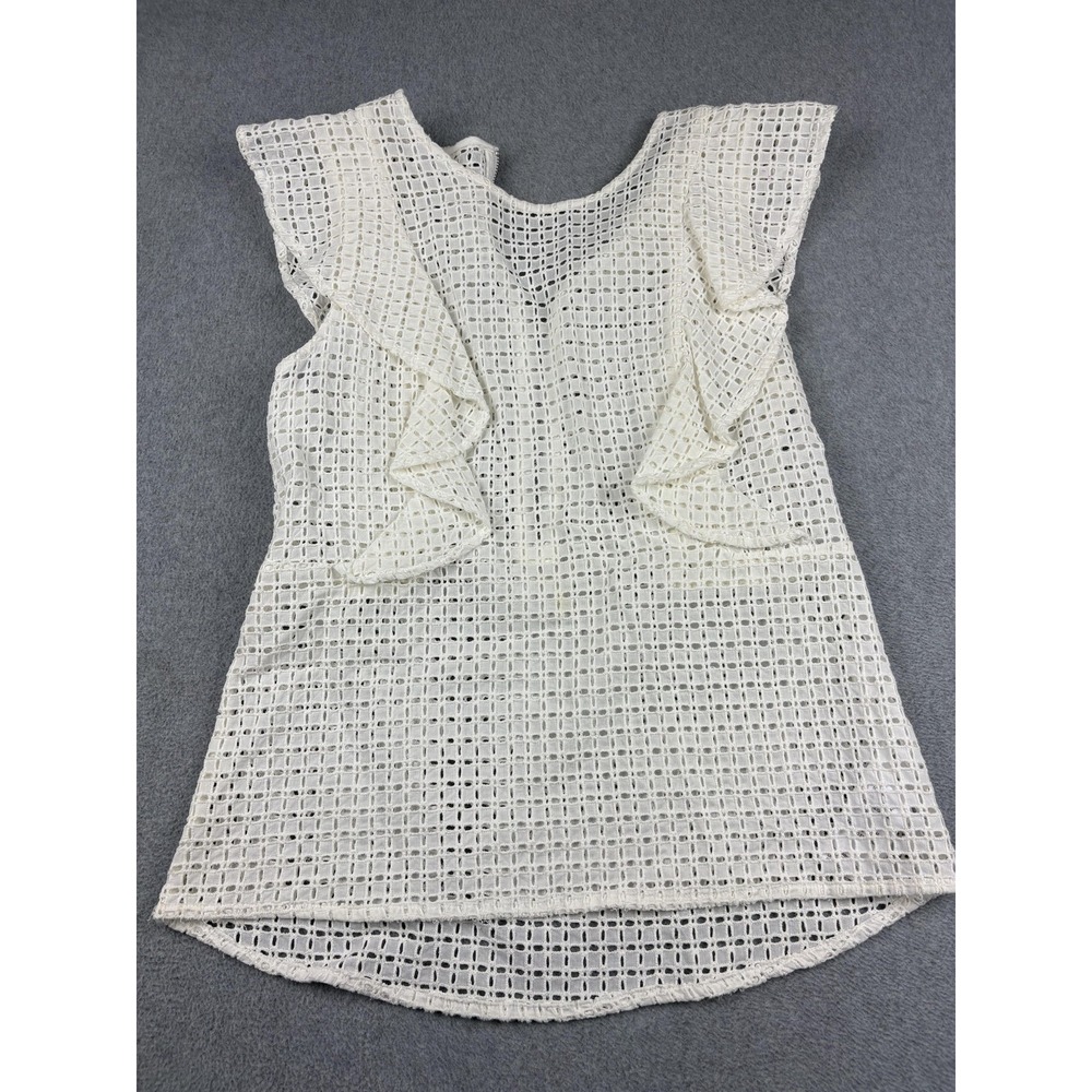 Joe's Collection Blouse Womens Small Eyelet Ruffle Zip Sleeveless Top Shirt - Picture 5 of 7